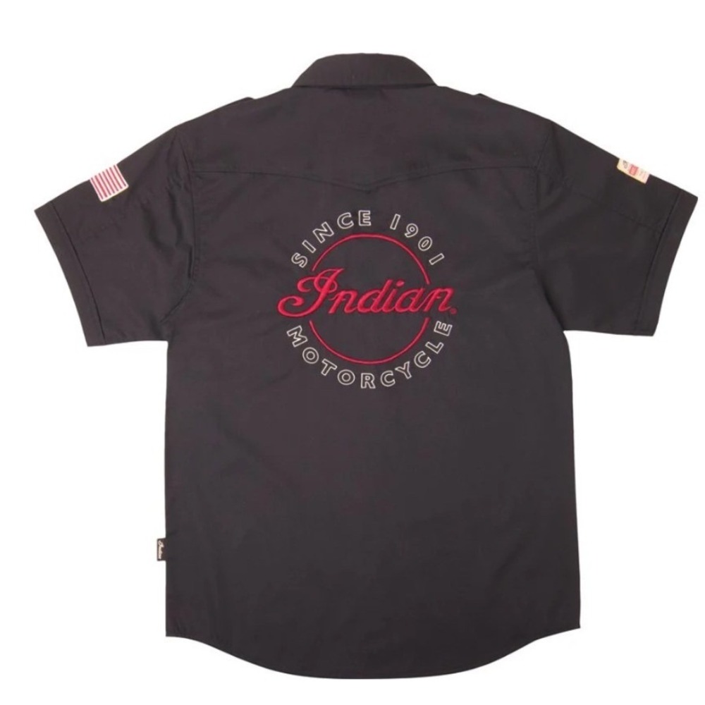 Indian Motorcycle Casual Shirt Mens 2XL Black Embroidered‎ Biker Moto Workwear